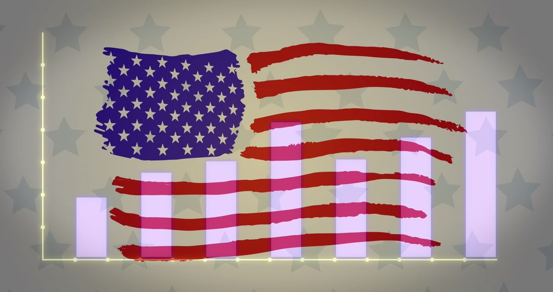 USA Flag with Rising Bar Graphs Depicting Economic Growth