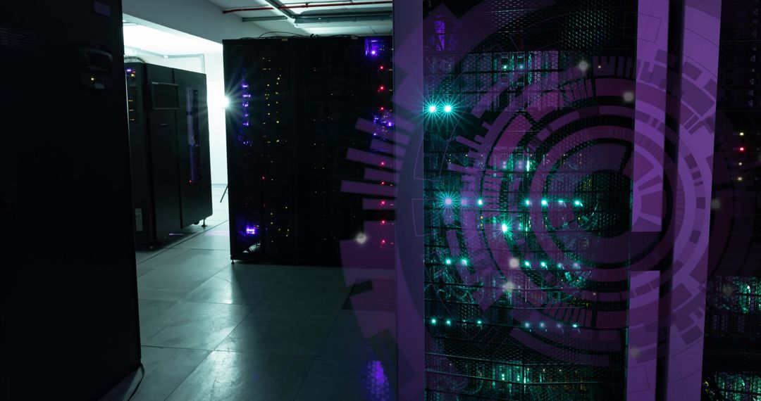 Technological Glow in a Futuristic Server Room