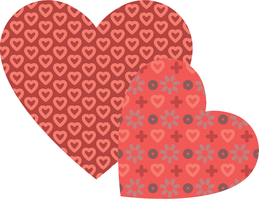 Red Hearts with Decorative Patterns on Transparent Background