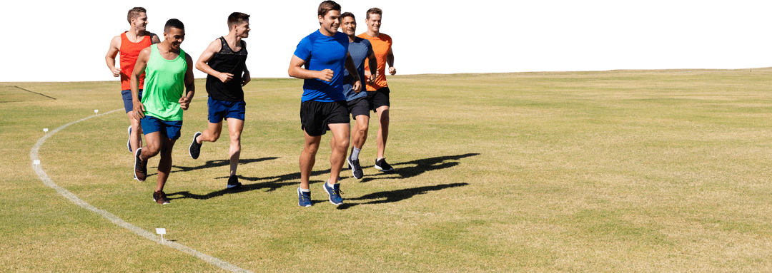 Group of Diverse Male Athletes Running Transparent