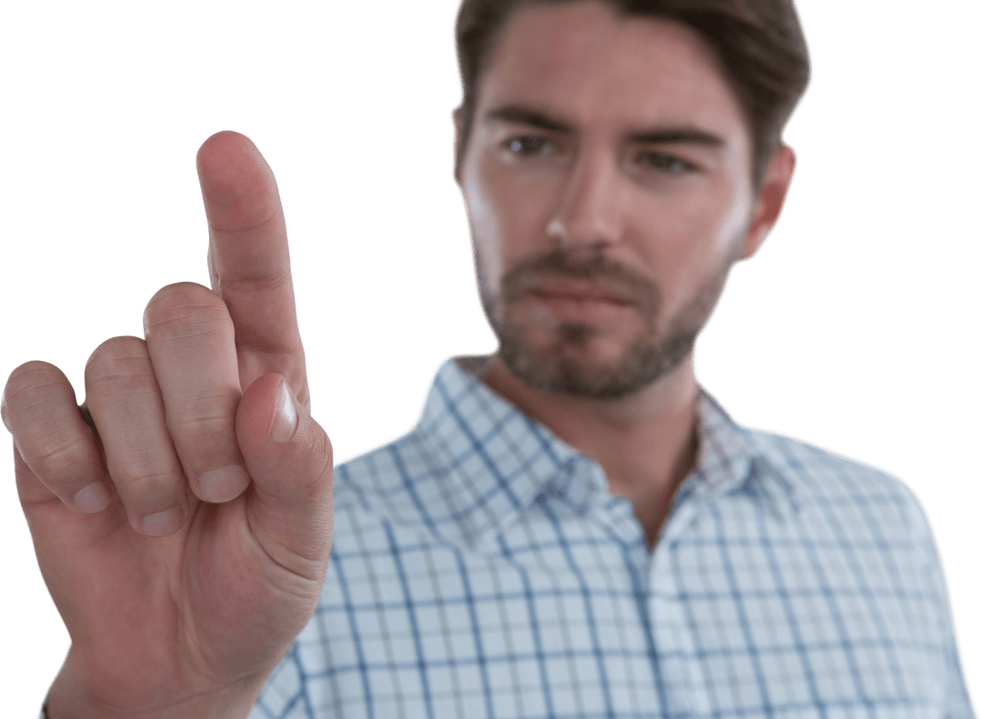 Businessman Envisioning Virtual Interface Through Transparent Screen Interaction