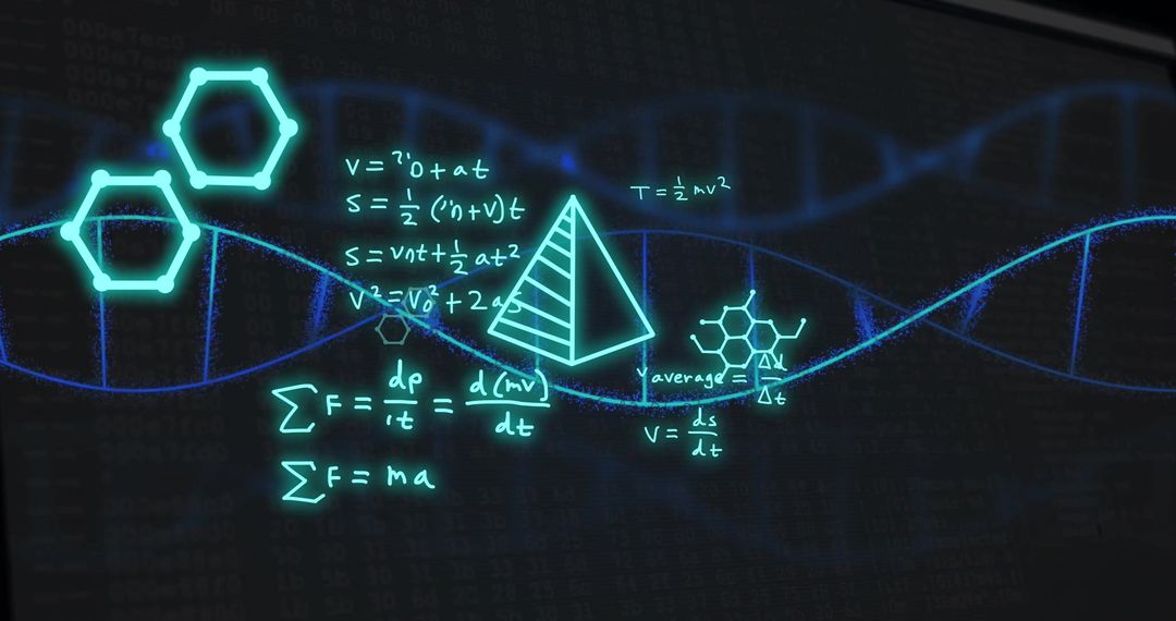 Mathematics and Science Concept with DNA Strand and Equations