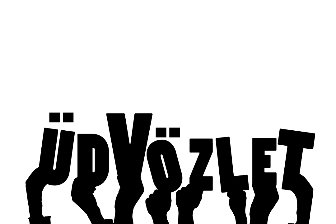 Transparent Digital Hands Illustration with Udvozlet Text