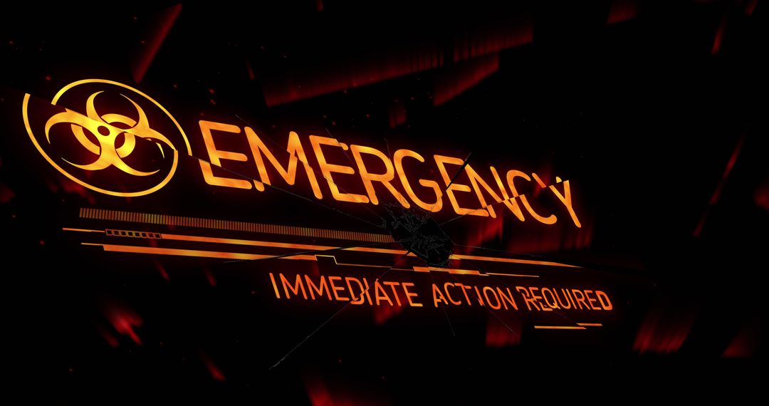 Emergency Alert Message with Warning Symbols on Dark Background