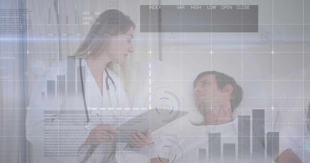 Doctor Communicating with Patient Amidst Digital Data Interfaces
