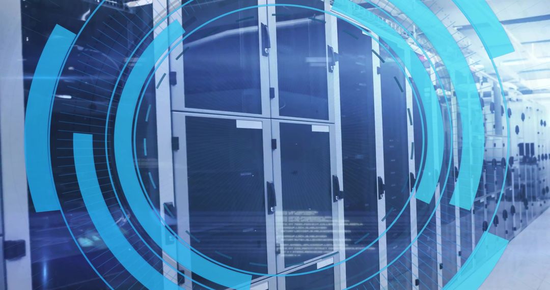 Futuristic Digital Interface Scanning Data Center Server Room