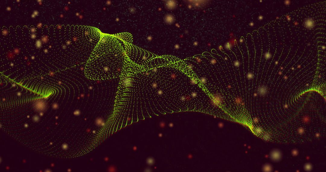 Flowing Green Mesh with Particles in Futuristic Digital Void