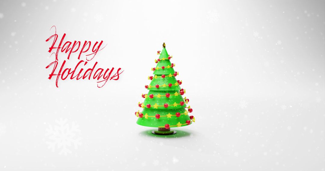 Digital Christmas Tree with 'Happy Holidays' Text and Snowflakes
