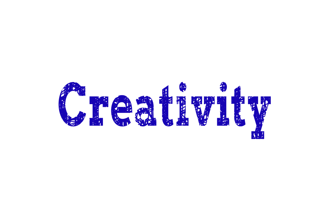 Transparent creativity text in elegant blue script