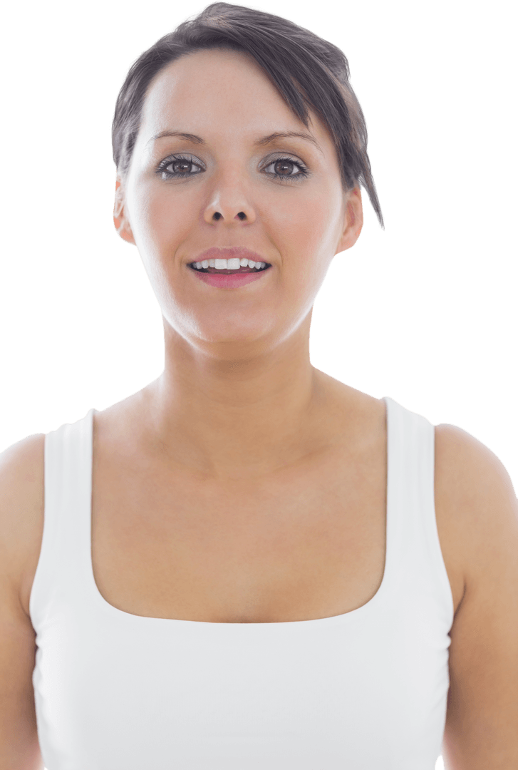 Attractive Woman Smiling in Tank Top With Transparent Background