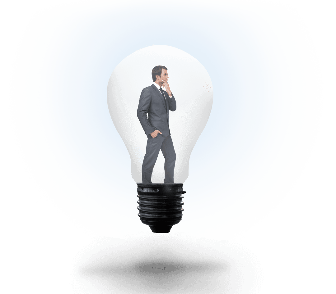 Businessman Thinking Inside Transparent Light Bulb Concept