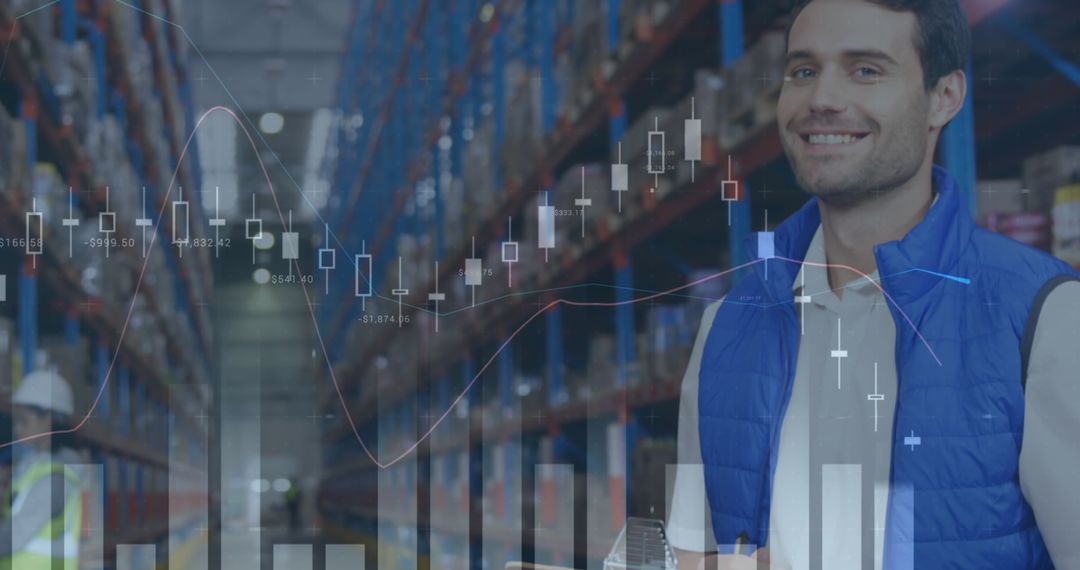 Businessman Analyzing Data in a High-Tech Warehouse