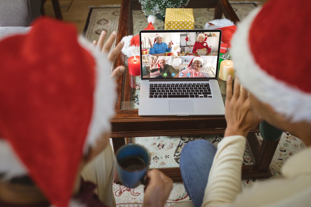 Diverse Family Celebrating Christmas with Virtual Video Call