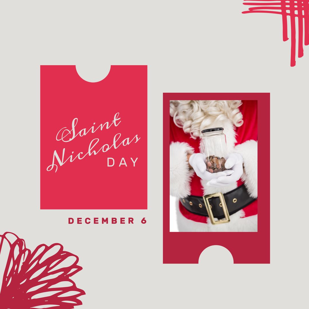 Saint Nicholas Day Celebration with Santa Holding Coin Jar