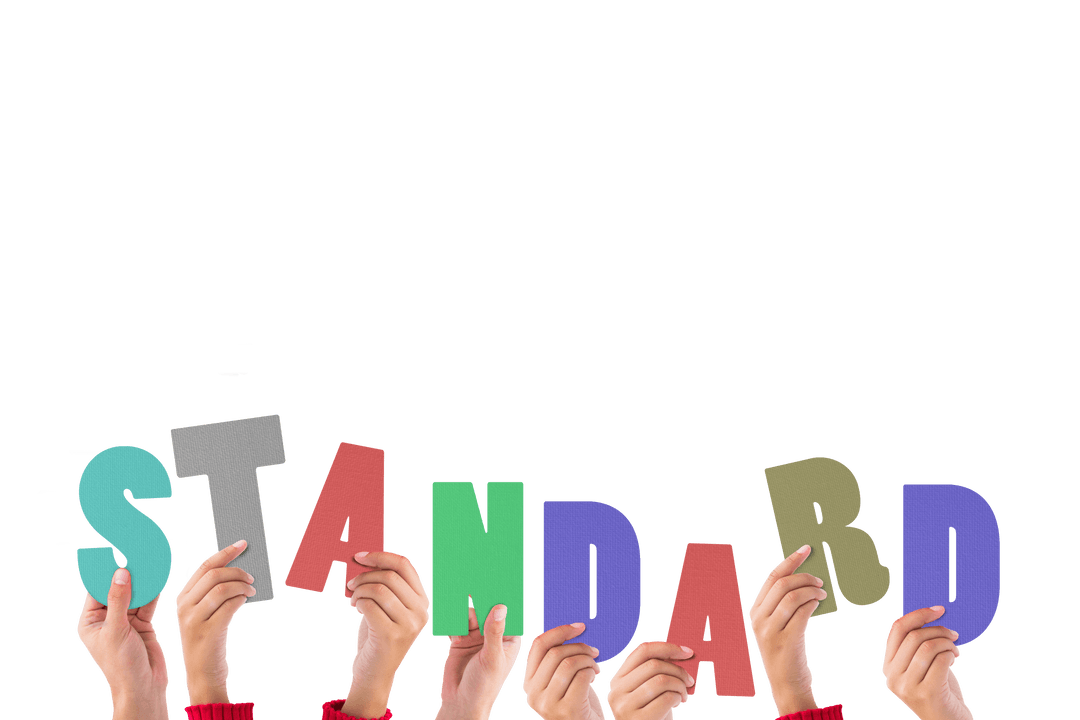 Hands Holding Standard Text on Transparent Background for Norm Concept