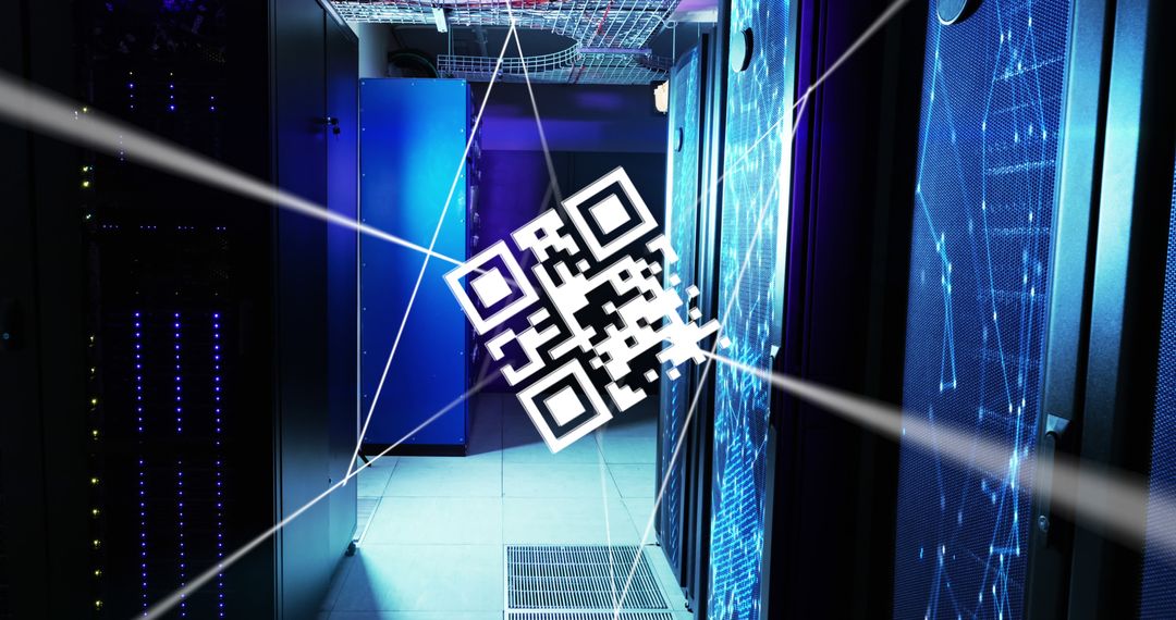 QR Code Hologram in Futuristic Server Room Environment