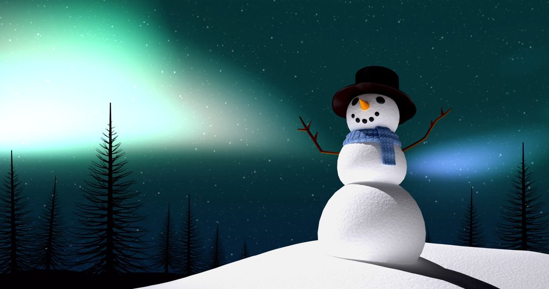 Festive Snowman with Aurora Borealis Backdrop