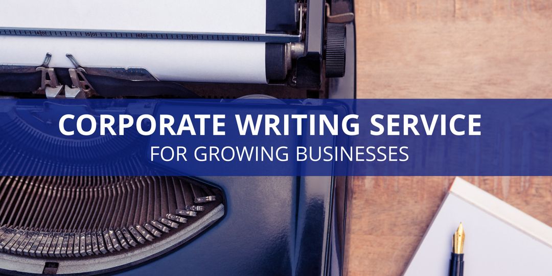 Corporate writing service banner with vintage typewriter