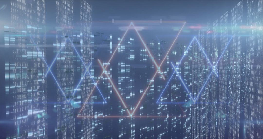 Futuristic Digital Data Flow in Virtual Cityscape