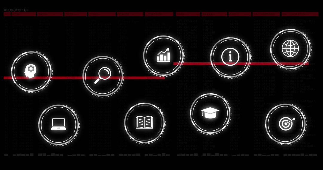 Digital Icon Interface displaying Education and Information Concepts
