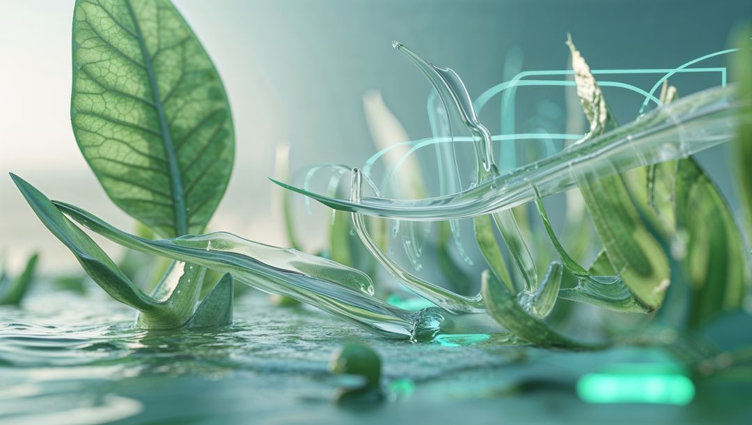 Surreal Floating Leaves and Glass Tubes with Ambient Glow