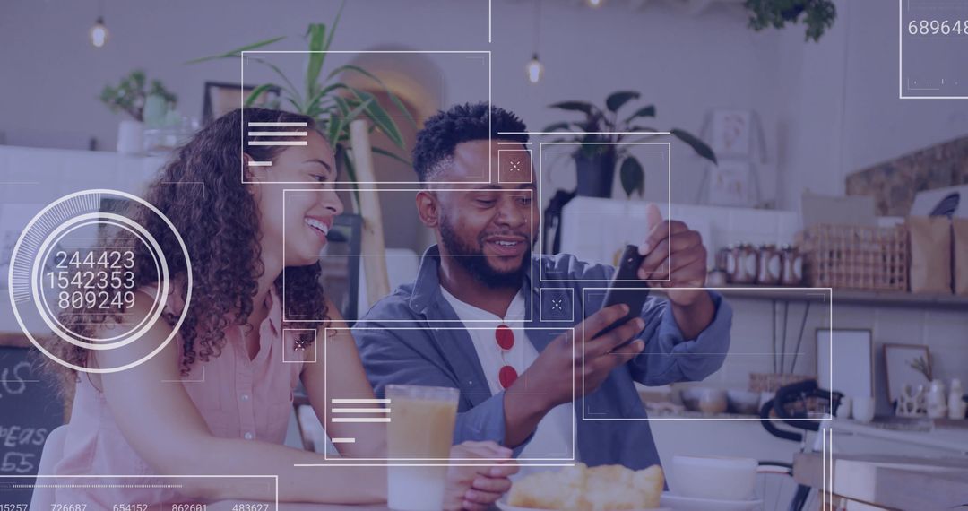 Couple Sharing Smartphone Experience in Cozy Cafe Setting