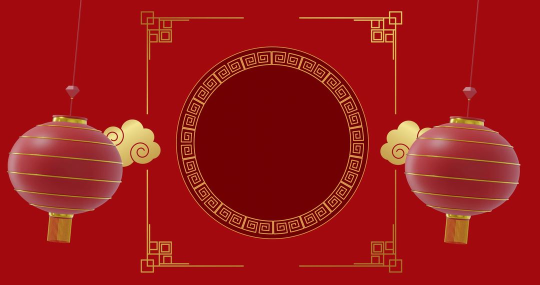 Traditional Chinese New Year Lanterns and Patterns on Red Background