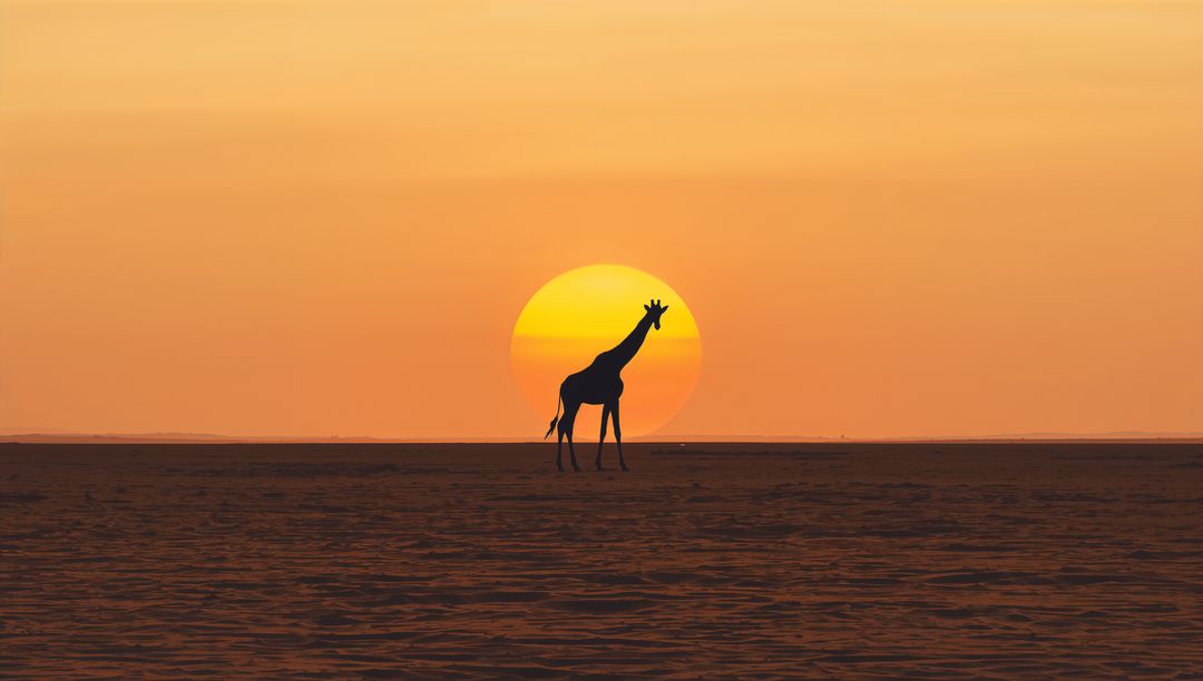 Giraffe Silhouette at Golden Sunset in Open Savanna