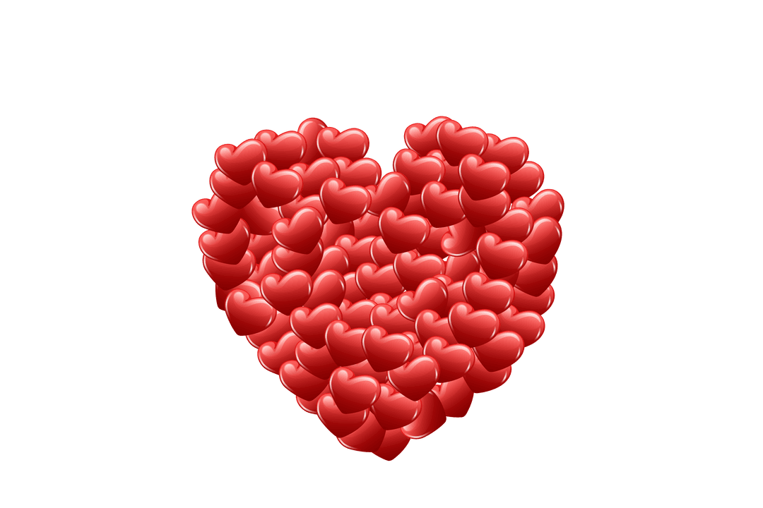 Digital Illustration of Red Heart Shapes on Transparent Background