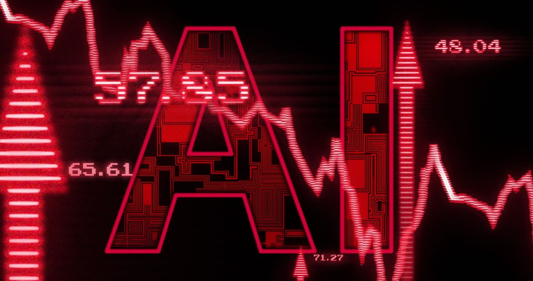 AI in Financial Data Processing with Red Graph Overlay
