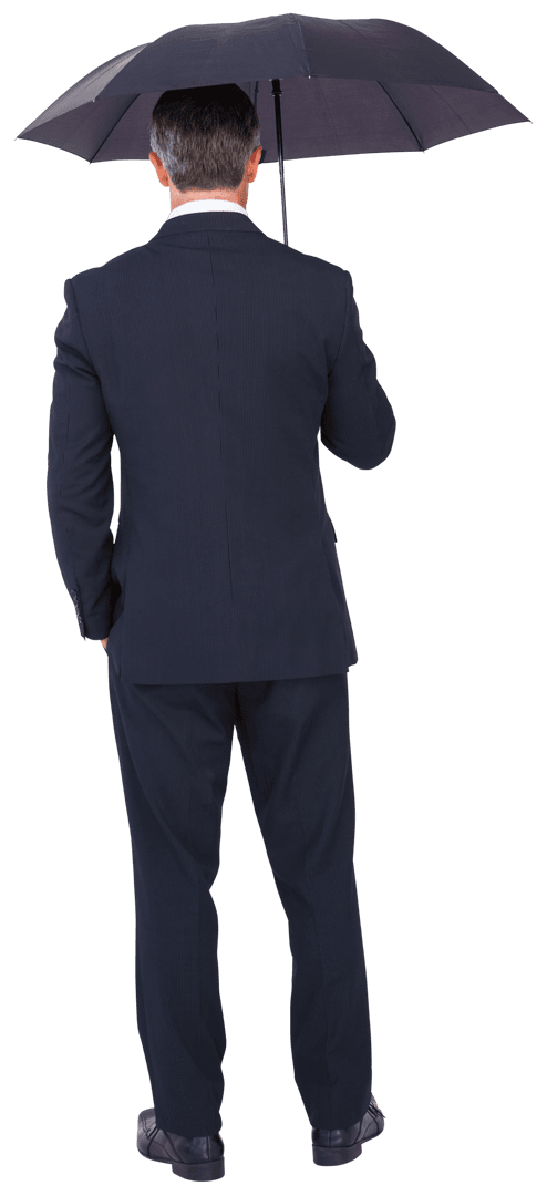 Transparent Businessman Holds Umbrella Ready for Weather Challenges