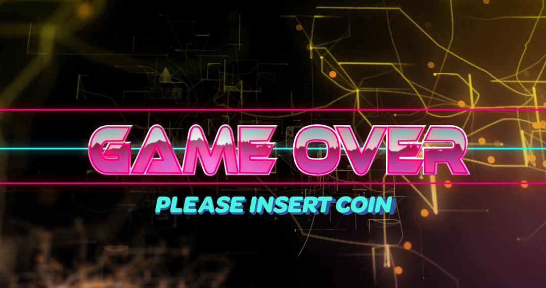 Retro Game Over Screen with Digital Abstract Background