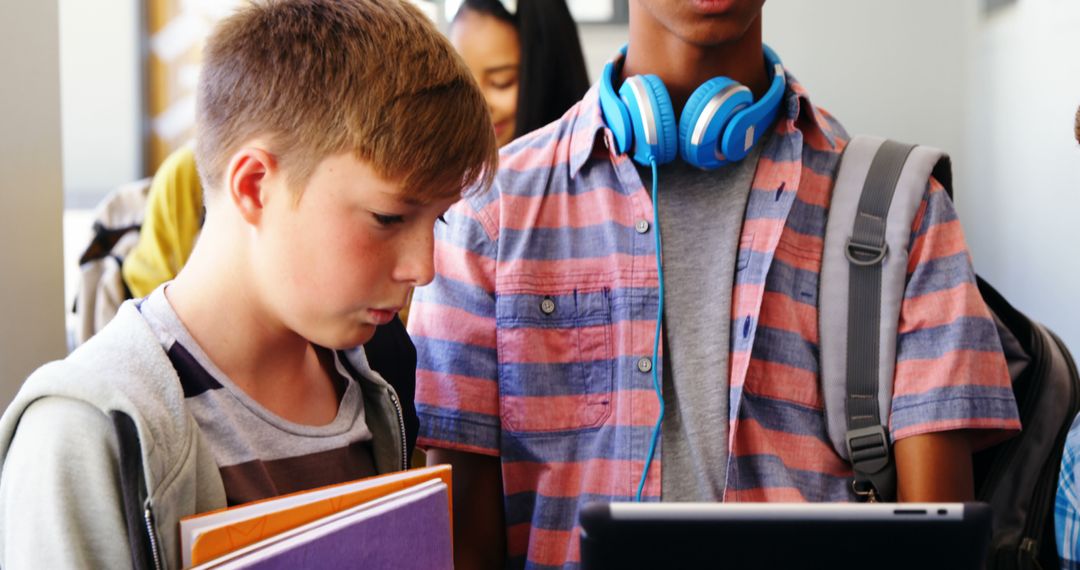 Diverse School Students Engaged with Digital Technology