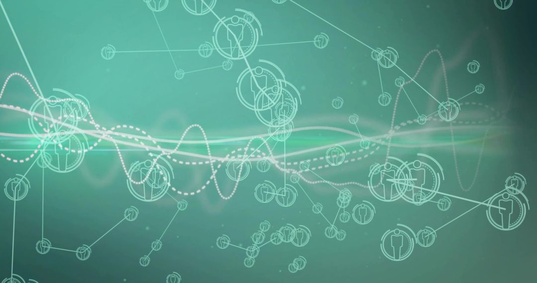 Abstract Teal Gradient with Digital Connections and Wavy Lines