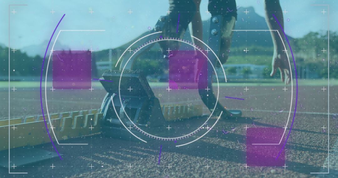 Disabled Athlete Analyzing Performance with Digital Interface on Track