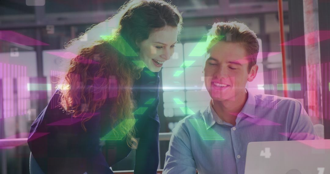 Colleagues Collaborating Over Digital Strategy in Modern Office