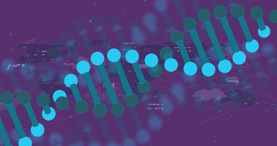 DNA Strand Overlay with Global Data Visualization Background
