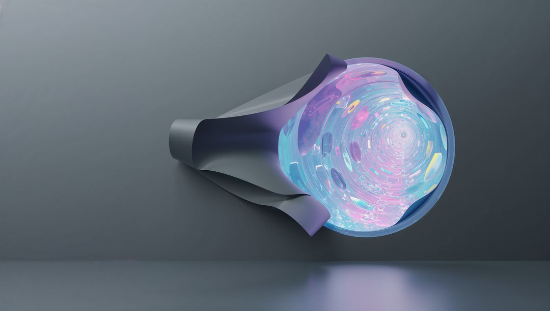 Futuristic Metallic Tube Revealing Glowing Vortex Tunnel with Petal Flanges