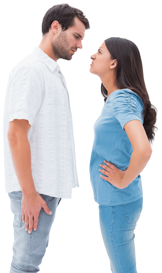 Transparent Angry Couple Staring in Intense Confrontation