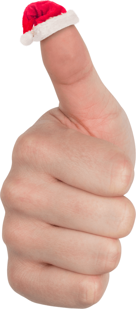 Thumb Giving Thumbs Up in Santa Hat, Transparent Background