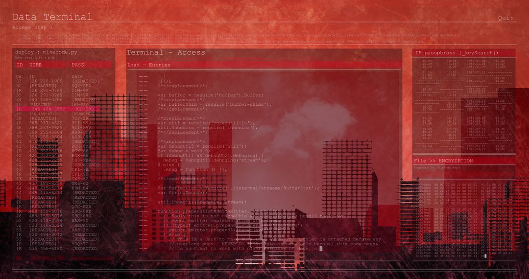 Red Digital Data Terminal Over Urban Cityscape