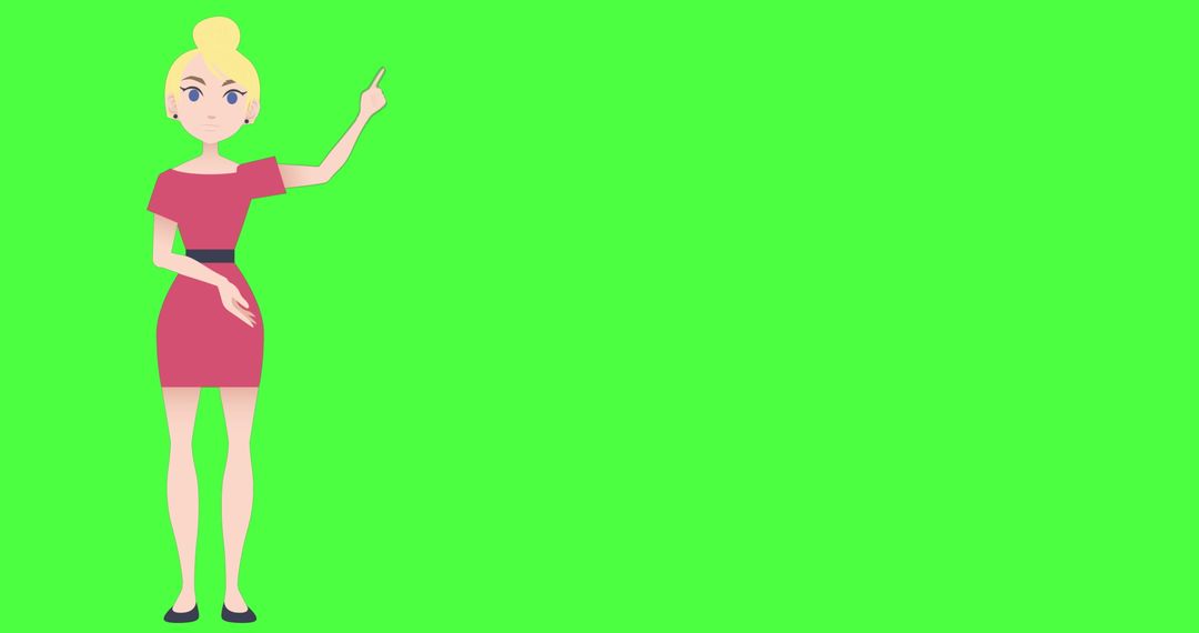 Animated Woman Presenting with Copy Space on Green Background