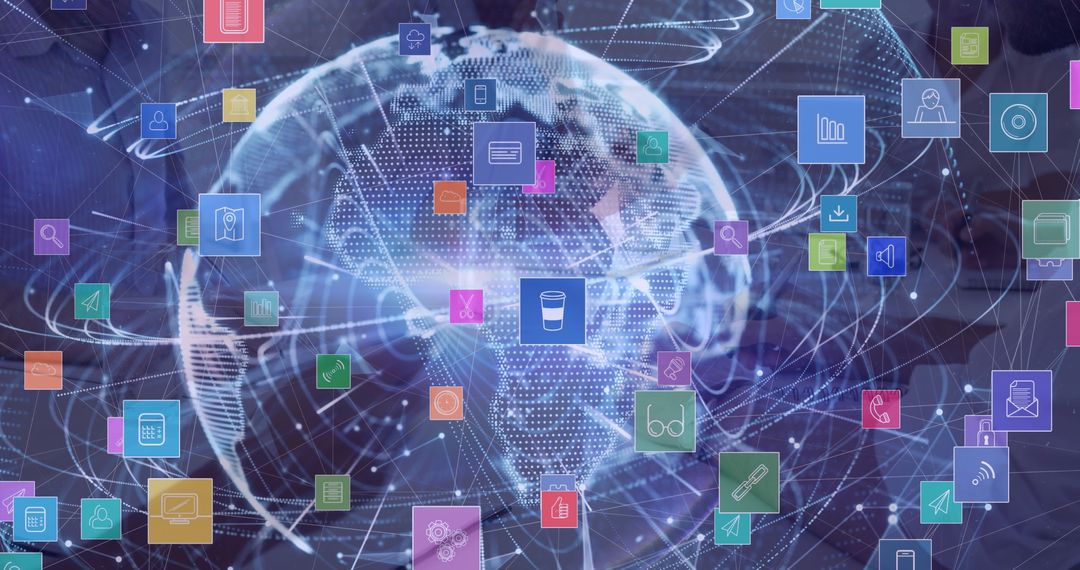 Global Network Connections Digital Icons Overlay
