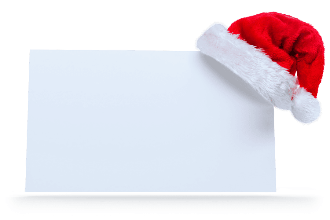 Transparent Santa Hat on Blank Card with Copy Space