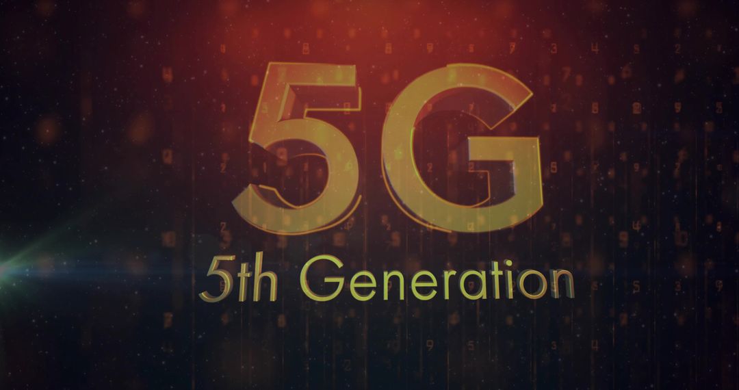 5G Fifth Generation Golden Typography with Metallic Glow and Numeric Data Streams