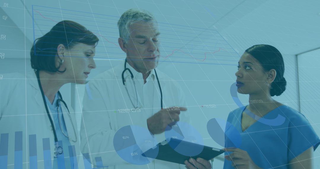 Team of Doctors Collaborating With Digital Data Overlay
