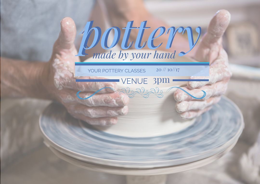 Hands Crafting Pottery On Wheel Promoting Artisanal Workshop