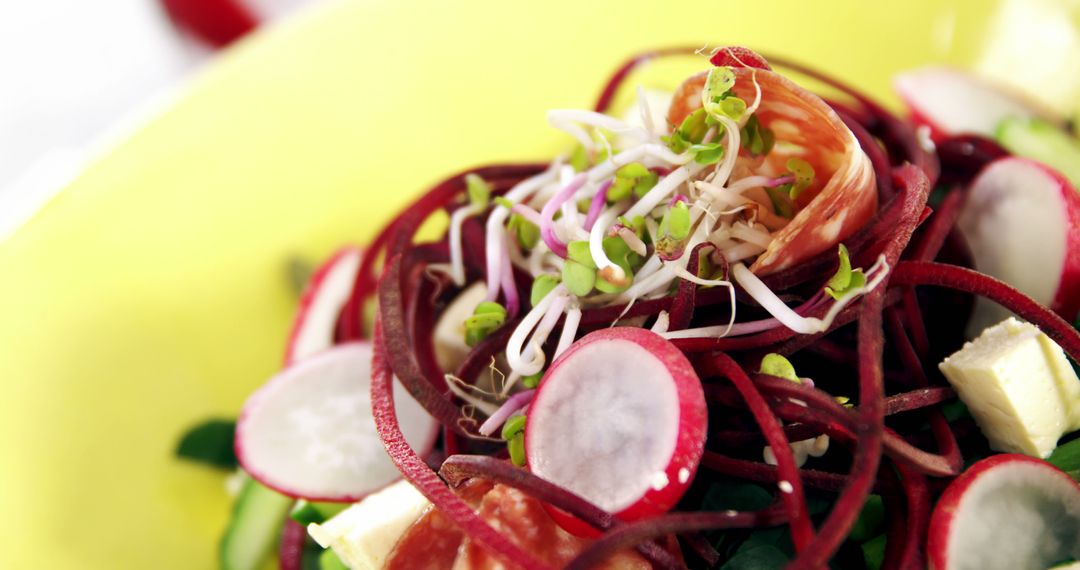 Healthy Beetroot Salad with Radish and Feta Cheese on Yellow Plate - Free Images, Stock Photos and Pictures on Pikwizard.com