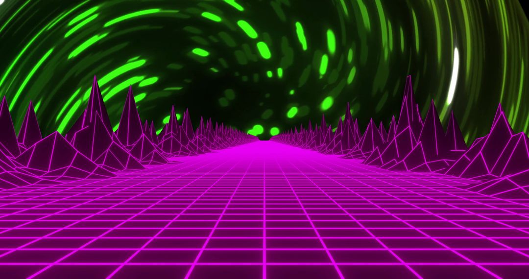 Glowing Neon Tunnel with Futuristic Grid at Warp Speed