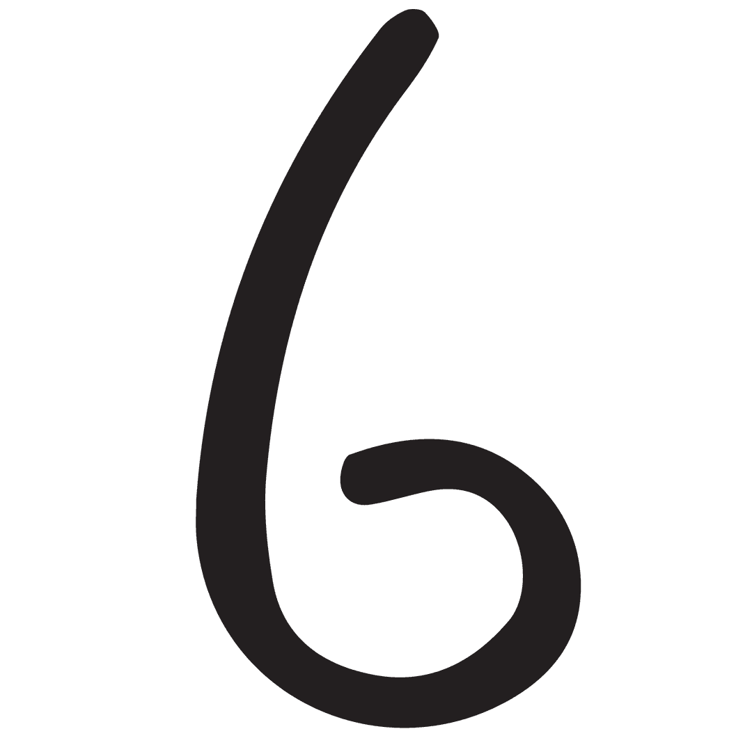 Transparent Black Vector Curl Number Six Symbol